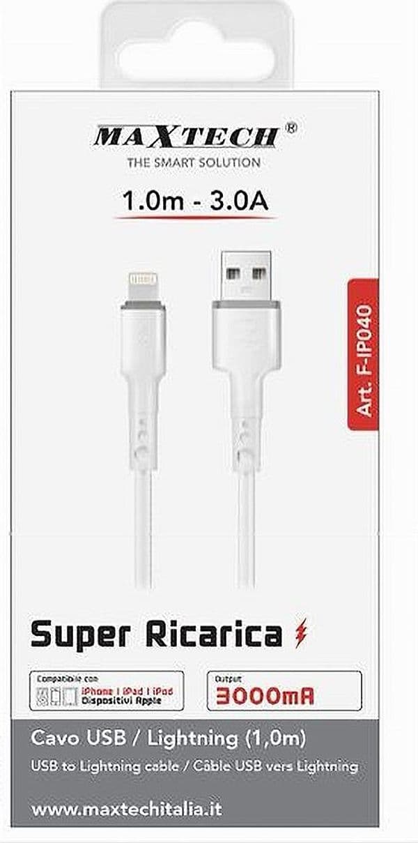 CAVO RICARICA TRASFERIMENTO DATI USB / LIGHTNING 3A 1MT IPAD IPOD IPHONE F-IP040 - 4