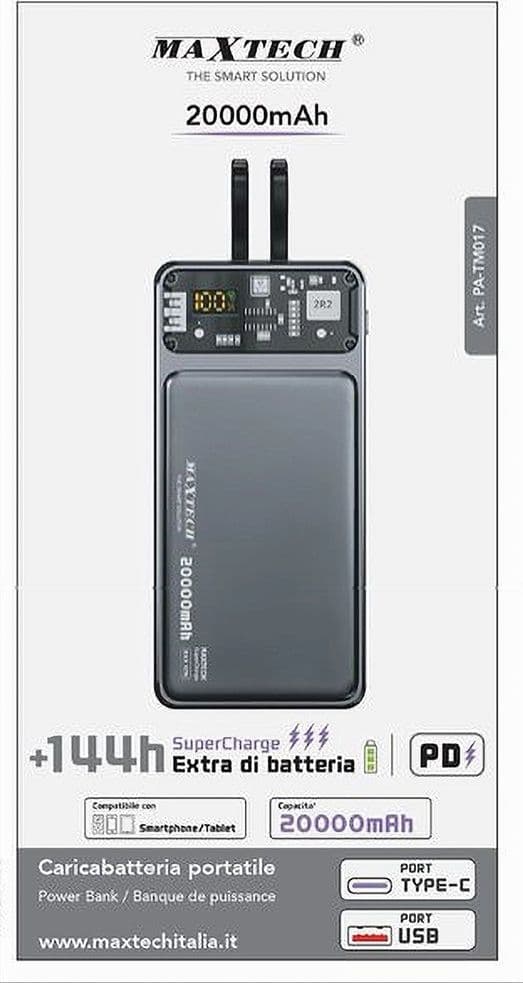 POWER BANK PORTATILE CARICABATTERIA 20000MAH SUPER CHARGE PD TYPE-C USB PA-TM017 - 2