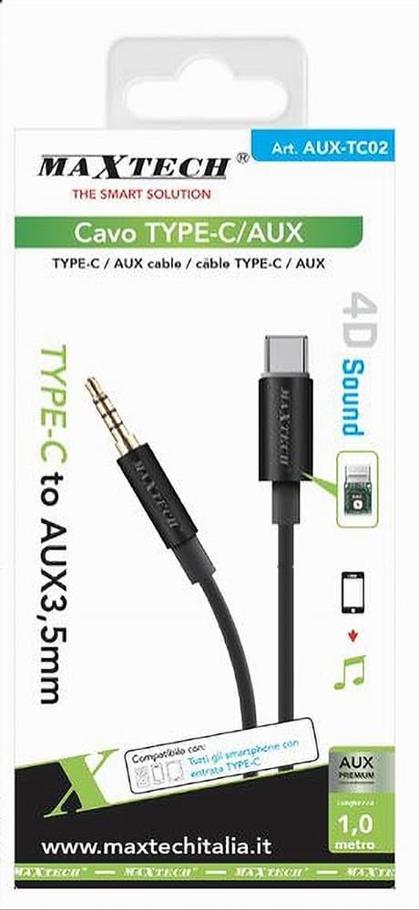 CAVO TYPE-C A AUX 3,5MM 1MT 4D SOUND DAC CHIP CUFFIE AUDIO SMARTPHONE AUX-TC02 - 2