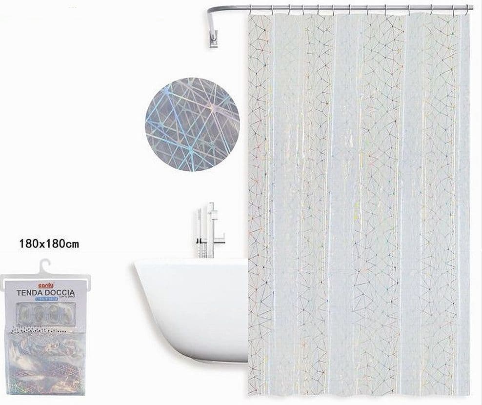TENDA DOCCIA VASCA BAGNO ASTRATTA EFFETTO PRISMA CON 12 GANCI 180 X 180 CM 87183 - 2