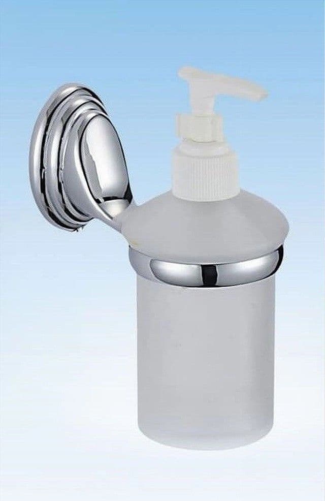 DISPENSER PORTA SAPONE LIQUIDO VETRO SATINATO FISSAGGIO PARETE BAGNO CIRCLE 52028 - 3