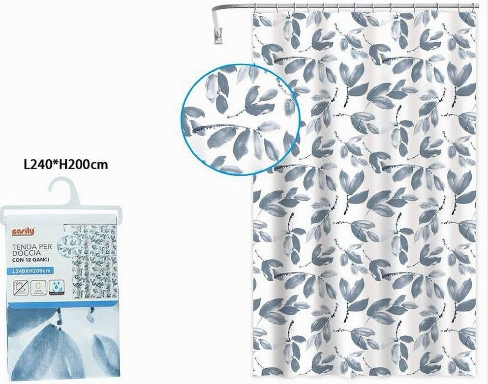 TENDA PER DOCCIA VASCA BAGNO CON 12 GANCI MOTIVO RAMETTI FOGLIE 240X200CM 87578 - 2