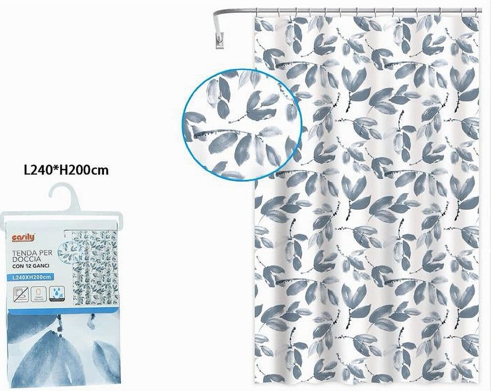 TENDA PER DOCCIA VASCA BAGNO CON 12 GANCI MOTIVO RAMETTI FOGLIE 240X200CM 87578 - 2