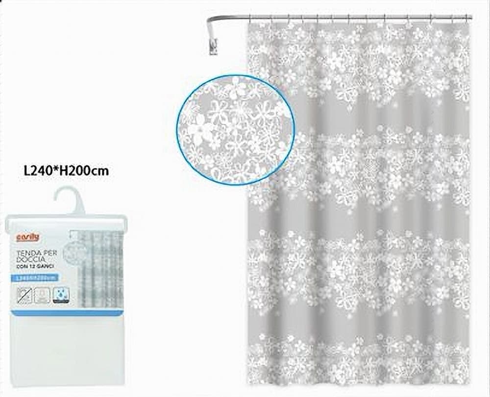 TENDA DOCCIA VASCA BAGNO 240X200CM IMPERMEABILE CON 12 ANELLI FIORE BIANCO 87580 - 5