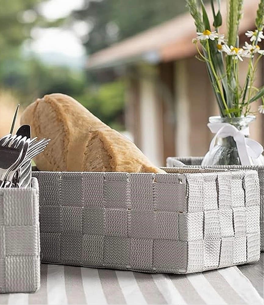 PORTAOGGETTI ORGANIZER BAGNO CAMERA CUCINA TESSUTO GRIGIO CHIARO 28X22X10.5CM 79018 - 4