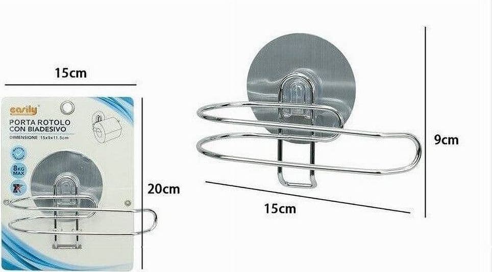 PORTA ROTOLO CARTA IGIENICA MONTAGGIO A PARETE CON BIADESIVO ARREDO BAGNO 79837 - 2