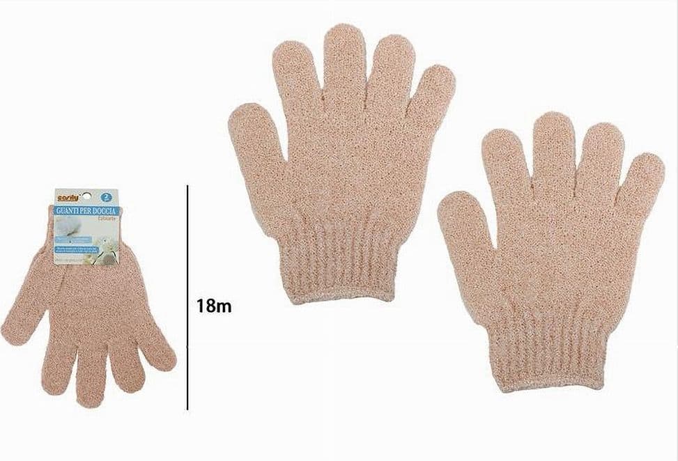 SET 2 PEZZI GUANTI DI CRINE PER DOCCIA BAGNO ESFOLIANTE PELLE CORPO ROSA 79721 - 2