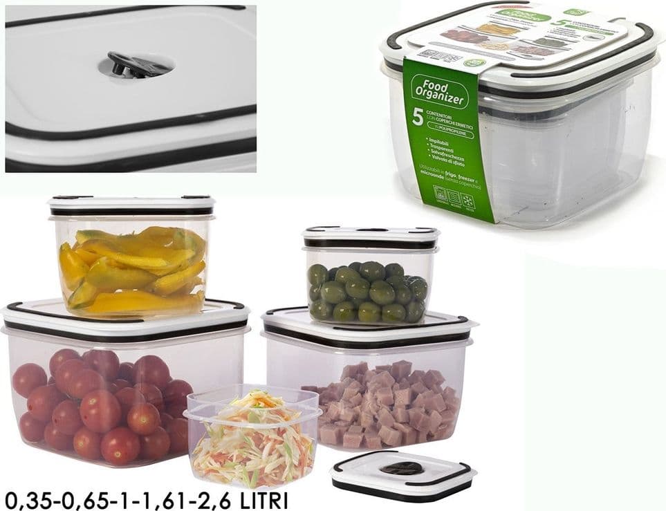 5 CONTENITORI ALIMENTI IN PLASTICA CON COPERCHIO VENTILATO MICROONDE IMPILABILE - 7