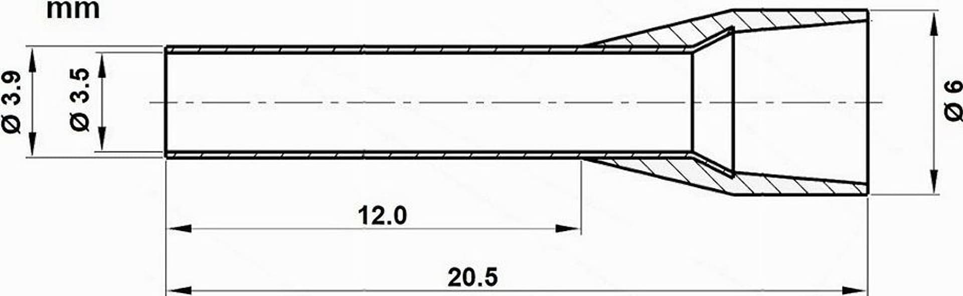 CONFEZIONE 100 PZ TUBETTO CAPICORDA ISOLATO PER CAVI 6 MM² TERMINALE 12 MM E6012 - 11