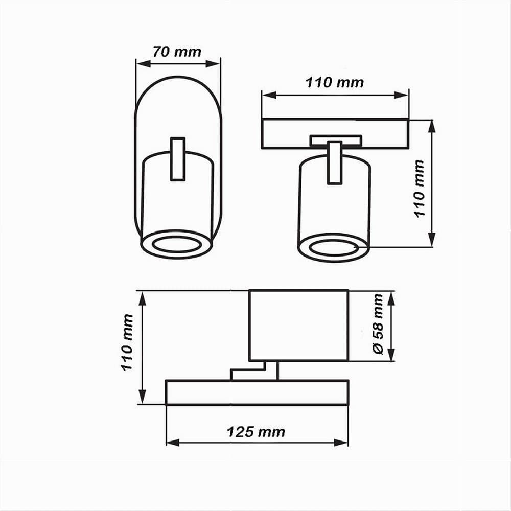 APPLIQUE ORIENTABILE DA SOFFITTO PARETE LAMPADA ATTACCO GU10 BIANCO NERO TH8801 - 19