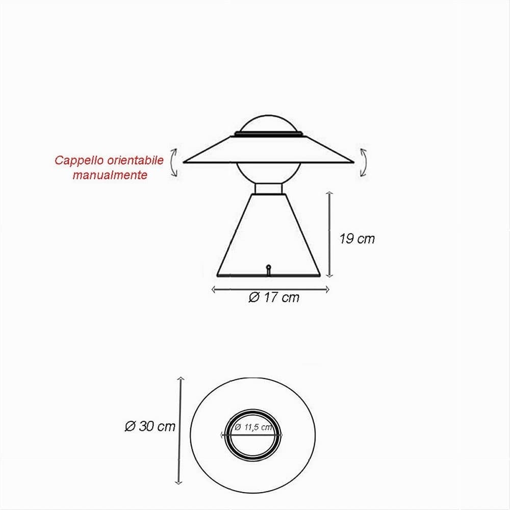LAMPADA DA TAVOLO DECORATIVA CON PARALUME A CAPPELLO ORIENTABILE LUME E27 D13 - 22