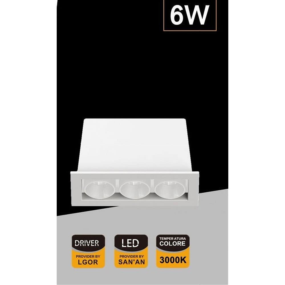 FARETTO LED RETTANGOLARE DA INCASSO 6WATT LUCE 3000K 6000K 4000K MODERNO XTD-3-B - 10