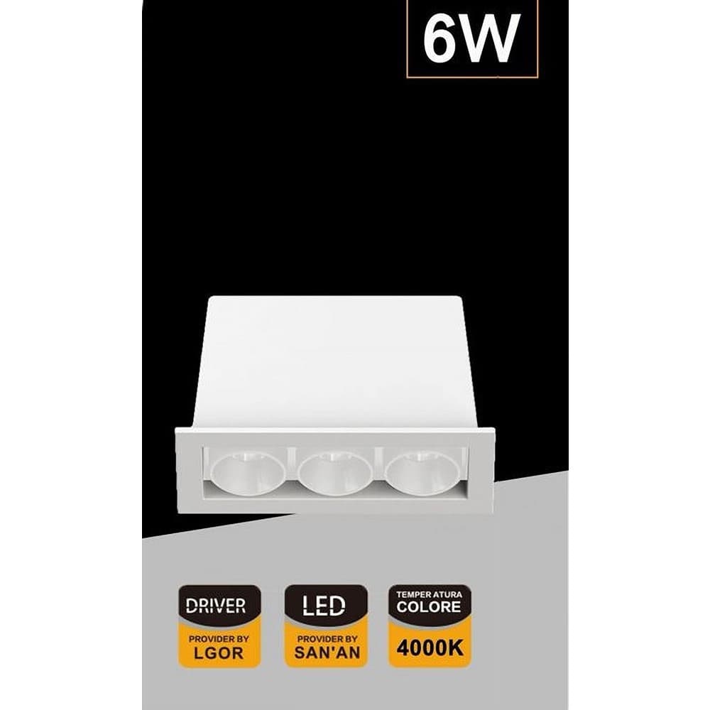 FARETTO LED RETTANGOLARE DA INCASSO 6WATT LUCE 3000K 6000K 4000K MODERNO XTD-3-B - 11