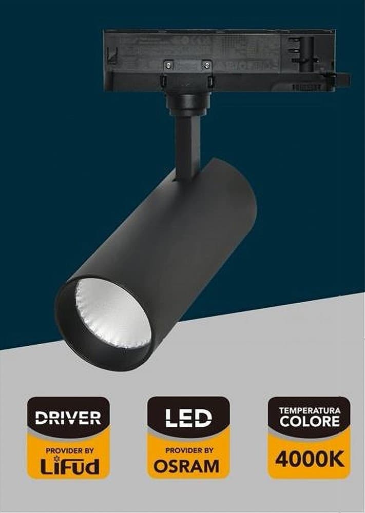 FARETTO LED 30 W BINARIO TRACK TRIFASE FARO LUCE 4000K IP20 NERO BIANCO PT4-30W - 6