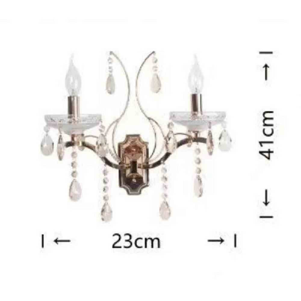 APPLIQUE CANDELABRO 2 BRACCI CON PENDENTI GOCCE CRISTALLO RETRÒ ATTACCO E14 E68-2 - 4