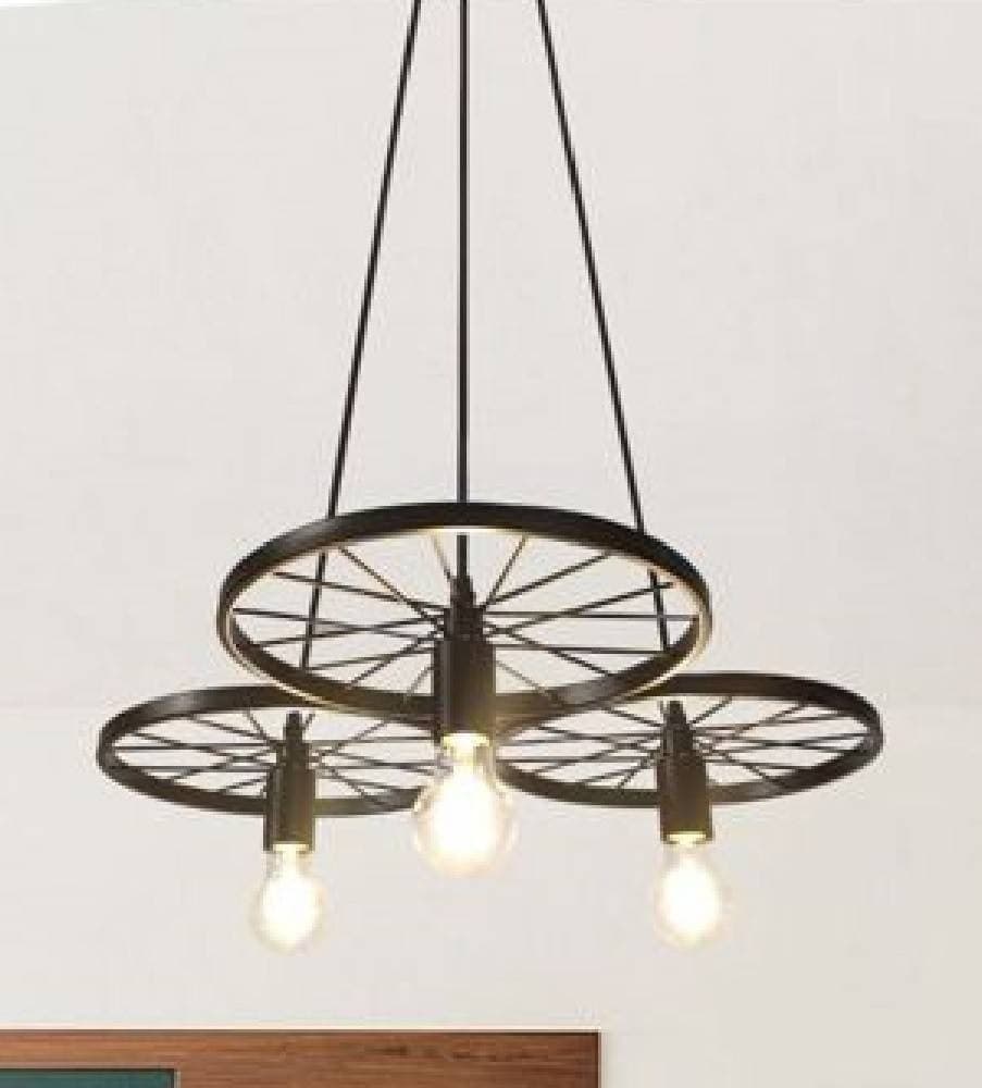 LAMPADARIO A SOSPENSIONE VINTAGE 3 PORTALAMPADA E27 RUSTICA RETRÒ COUNTRY LP-86N - 3