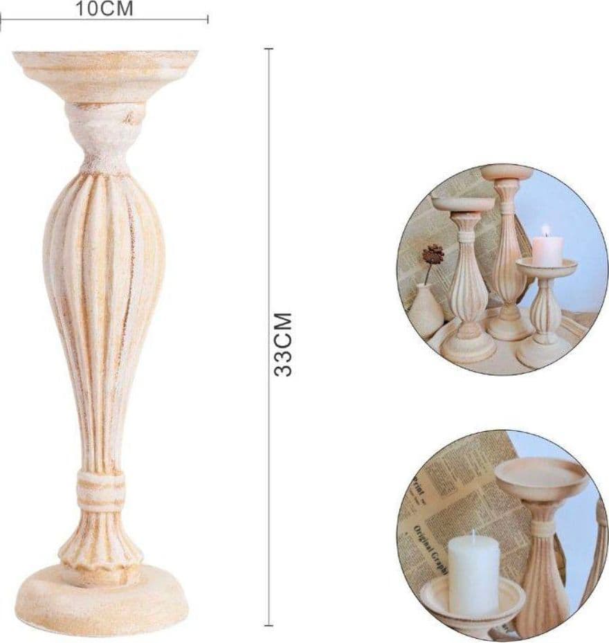 CANDELABRO CANDELIERE EFFETTO VINTAGE BEIGE PORTA CANDELE 10x33 OGGETTO NATALE