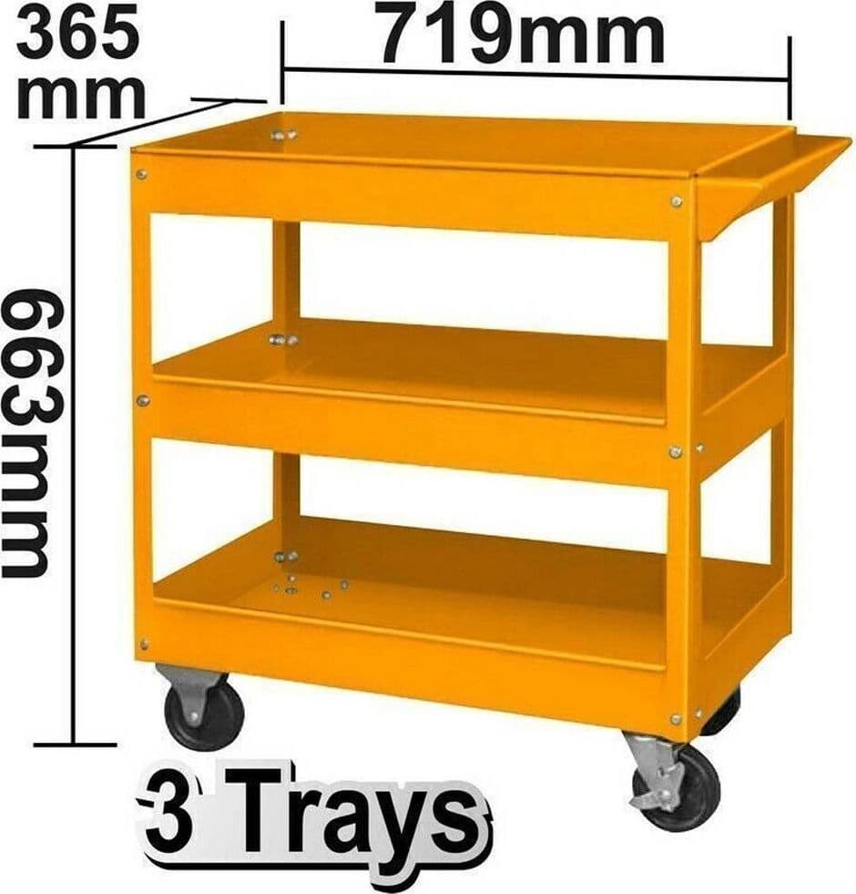 CARRELLO PORTA ATTREZZI DA OFFICINA PORTAUTENSILI 3 RIPIANI CON 4 RUOTE ACCIAIO - 4