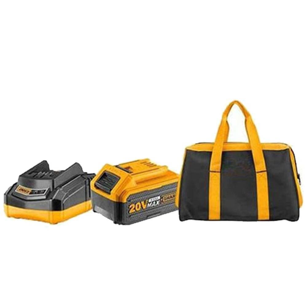 SET TRAPANO AVVITATORE + SMERIGLIATRICE 2 BATTERIE 20A CON BORSA CARICABATTERIE - 4