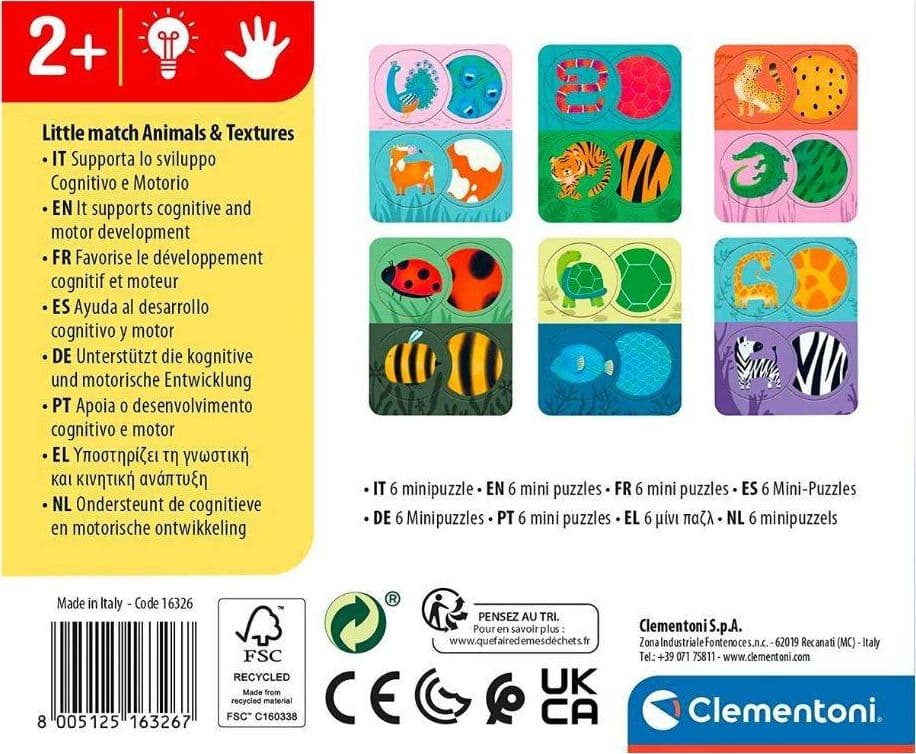 CLEMENTONI LITTLE MATCH PUZZLE AD INCASTRO TEMA ANIMALI GIOCO PER BAMBINI 2+ - 3