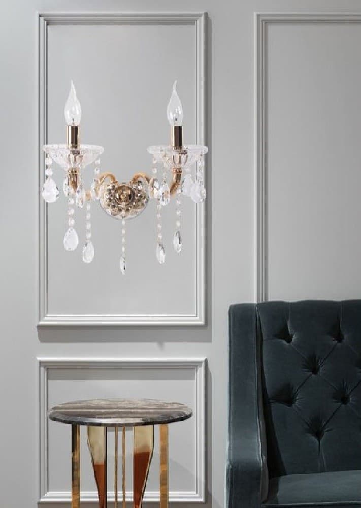 APPLIQUE CANDELABRO GOCCE PENDENTI CRISTALLO ACRILICO 2 BRACCI ATTACCO E14 E35 - 5