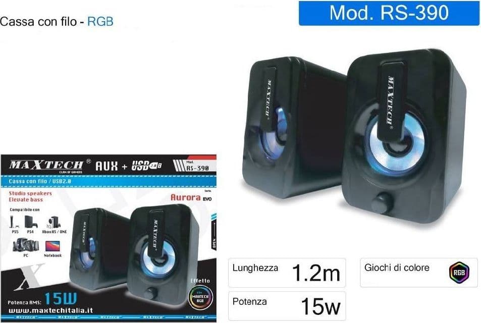 COPPIA CASSE SPEAKER WIRED 15W LUCE RGB ALTOPARLANTI PC PS4 PS5 CA-SS007 RS-390 - 2