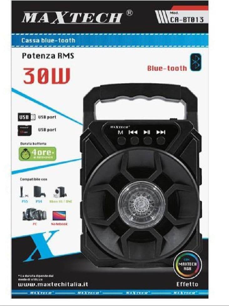 CASSA SPEAKER BLUETOOTH PORTATILE CON LUCI RGB 30W CA-BT013 ALTOPARLANTE BATTERIA - 4