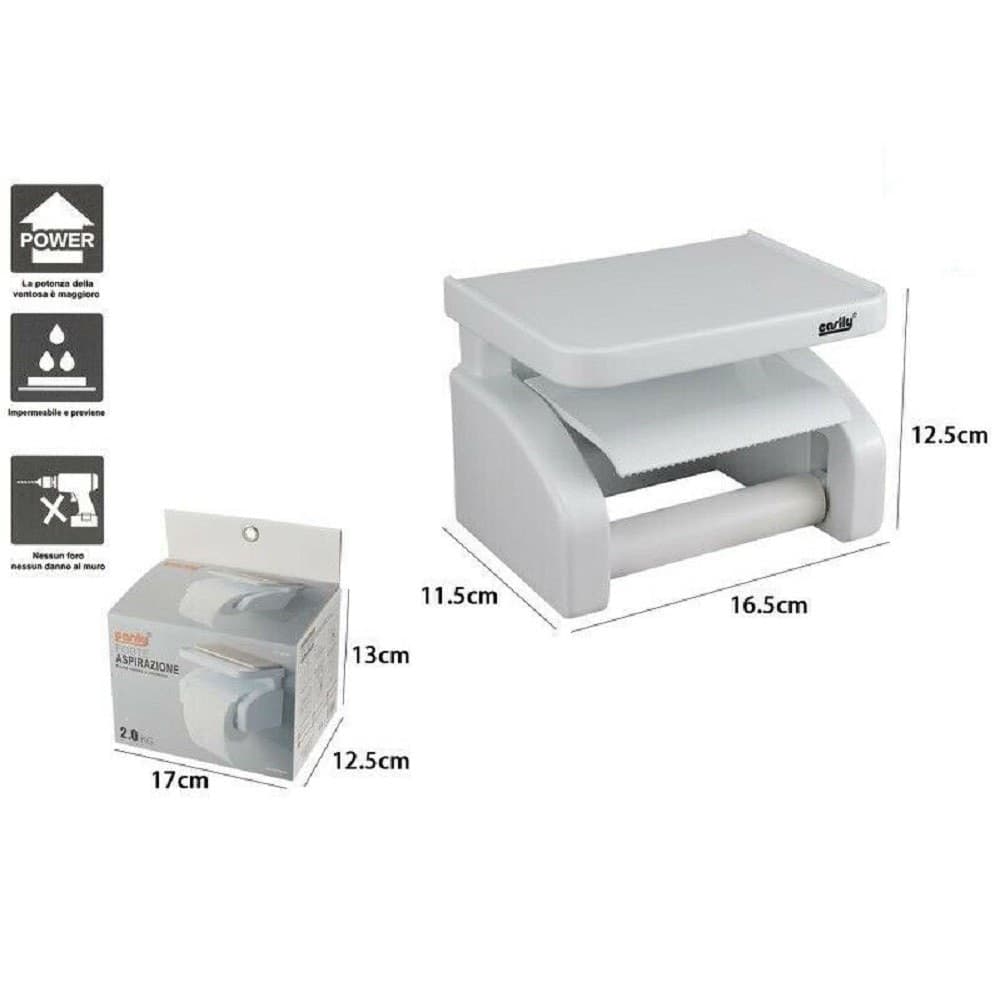 PORTA ROTOLO CARTA IGIENICA PORTAROTOLO A VENTOSA BIANCO ACCESSORI BAGNO 59544 - 2