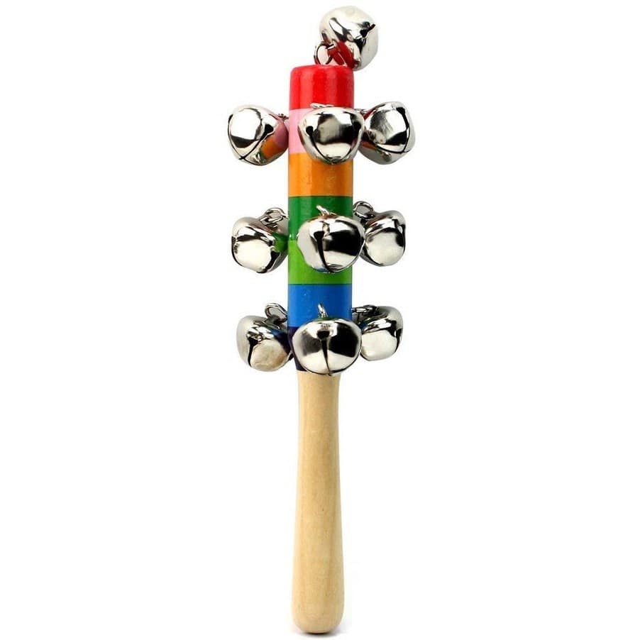 CAMPANELLI SONAGLIO CON MANICO MULTICOLORE IN LEGNO STRUMENTO MUSICALE BIMBI