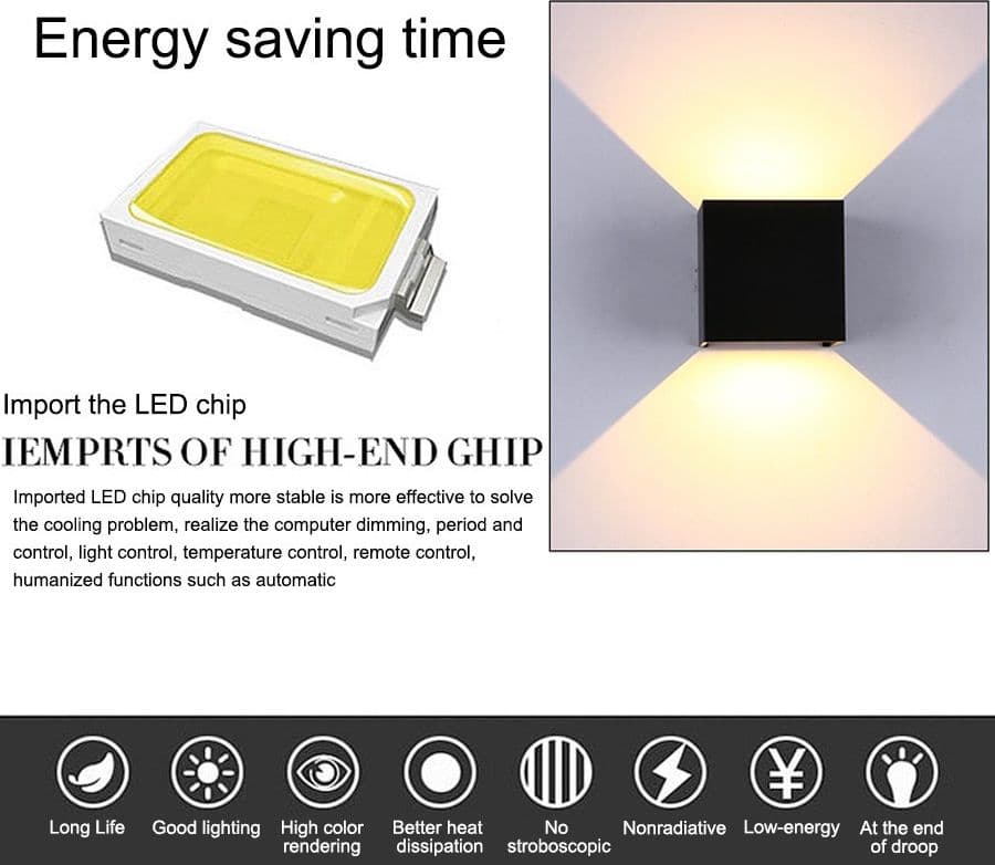 APPLIQUE A LED FARO CUBO FARETTO LAMPADA DA PARETE MURO 12W DOPPIA LUCE IP65 - 9