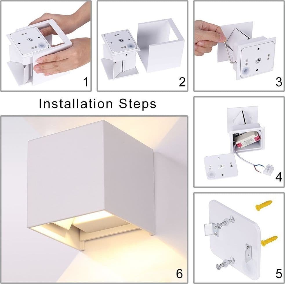 APPLIQUE A LED FARETTO CUBO LAMPADA DA PARETE MURO 12W LUCE DOPPIA IP65 BIANCO - 5