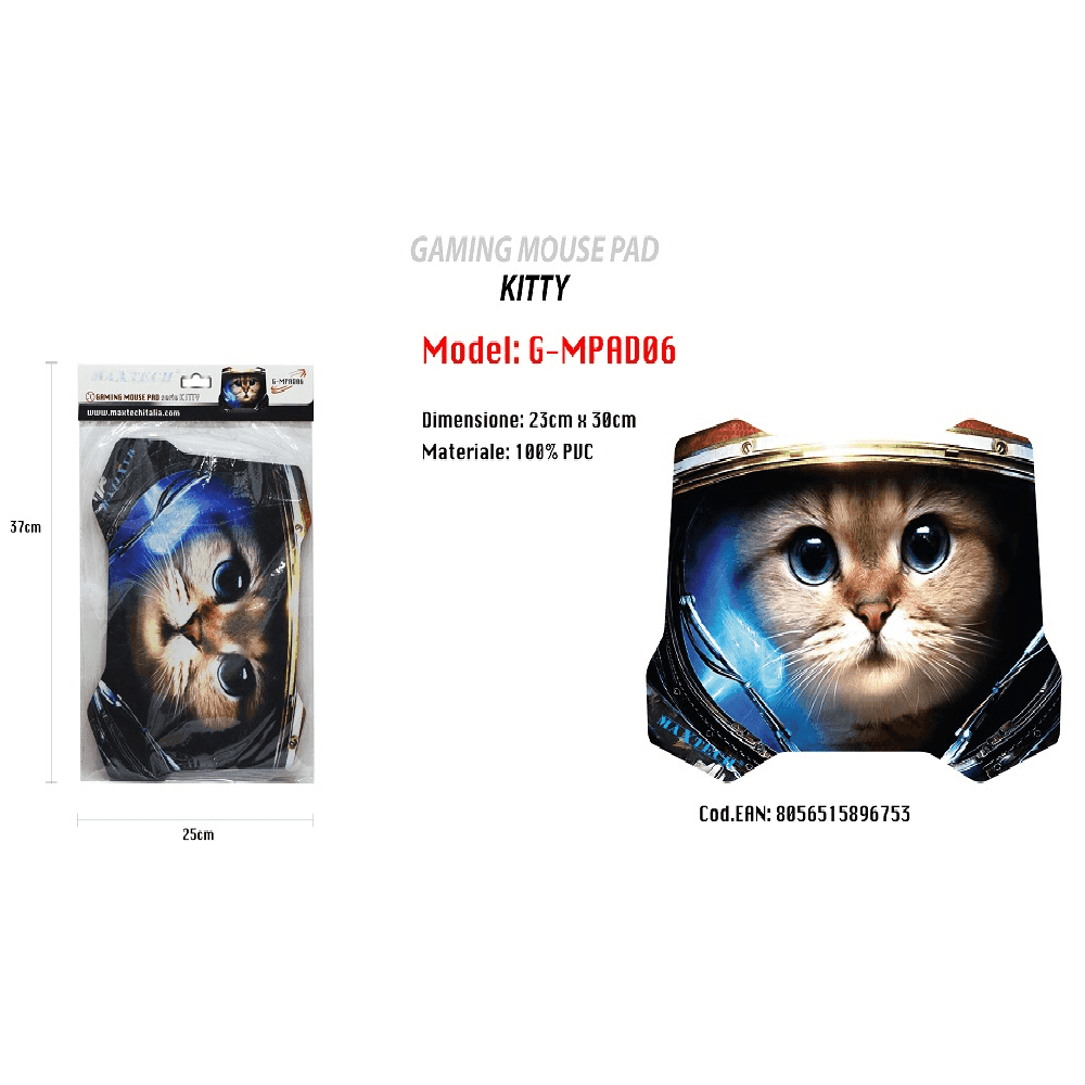 TAPPETINO TAPPETO POGGIAPOLSO GAMING MOUSE PAD SERIE KITTY GATTO PC MAXTECH G-MPAD06 - 2