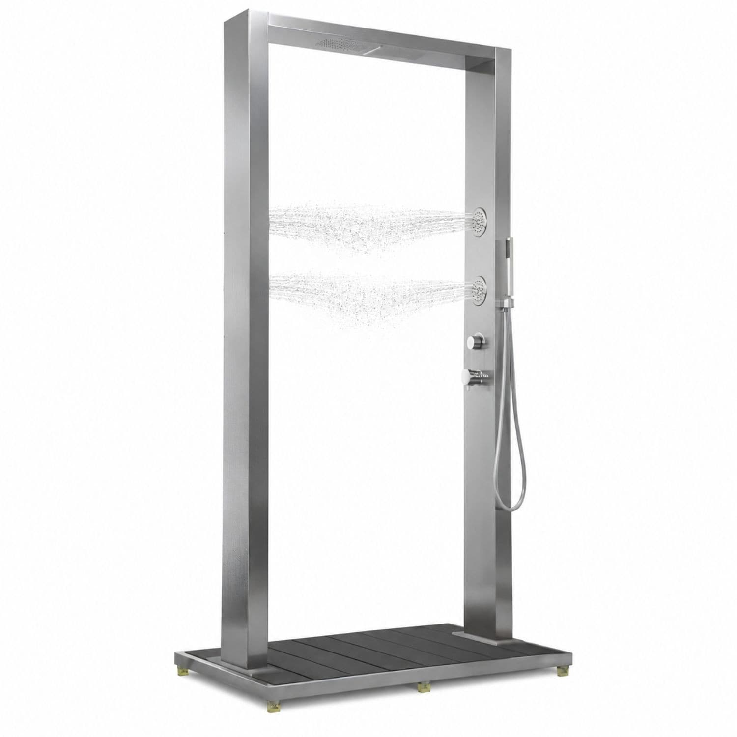 Colonna Doccia da Esterno Doppia Bamboo Acciaio Inox Getti Idro Pedana WPC - 11