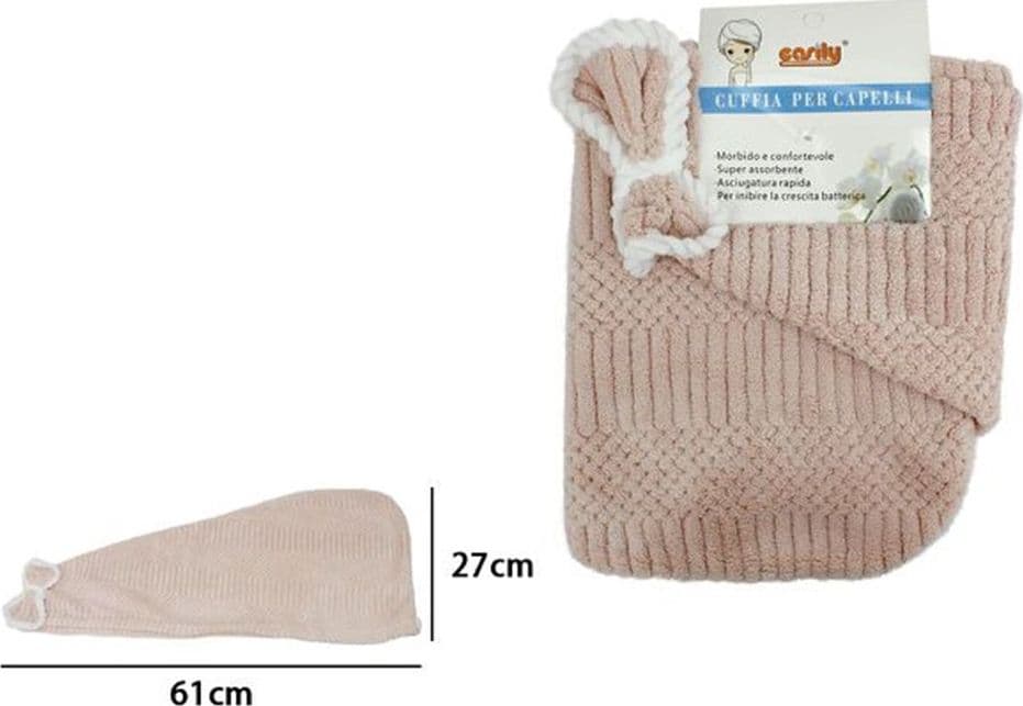 CUFFIA ASCIUGAMANO SHAMPOO BAGNO DOCCIA ASCIUGA CAPELLI FIOCCHETTO ROSA 79631 - 2