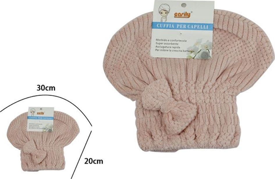 CUFFIA ASCIUGA CAPELLI ASCIUGAMANO DOCCIA MORBIDO ASSORBENTE FIOCCO ROSA 79625 - 2