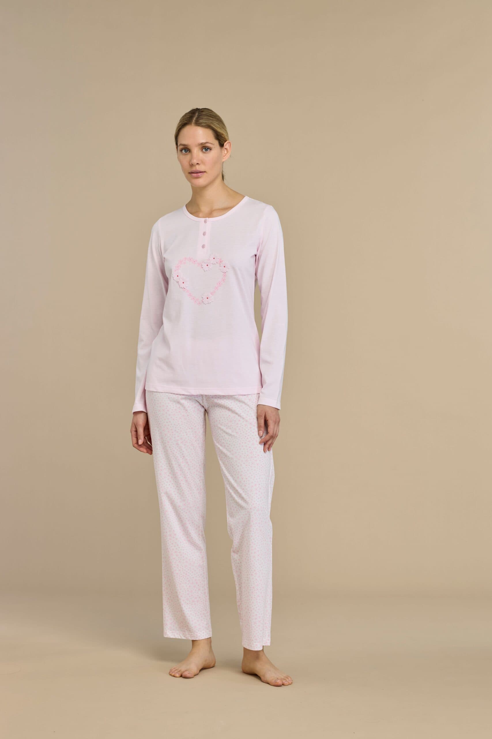 Pigiama donna in cotone con top collo tre bottoni e pantalone lungo- Noi di notte 9013 - 3