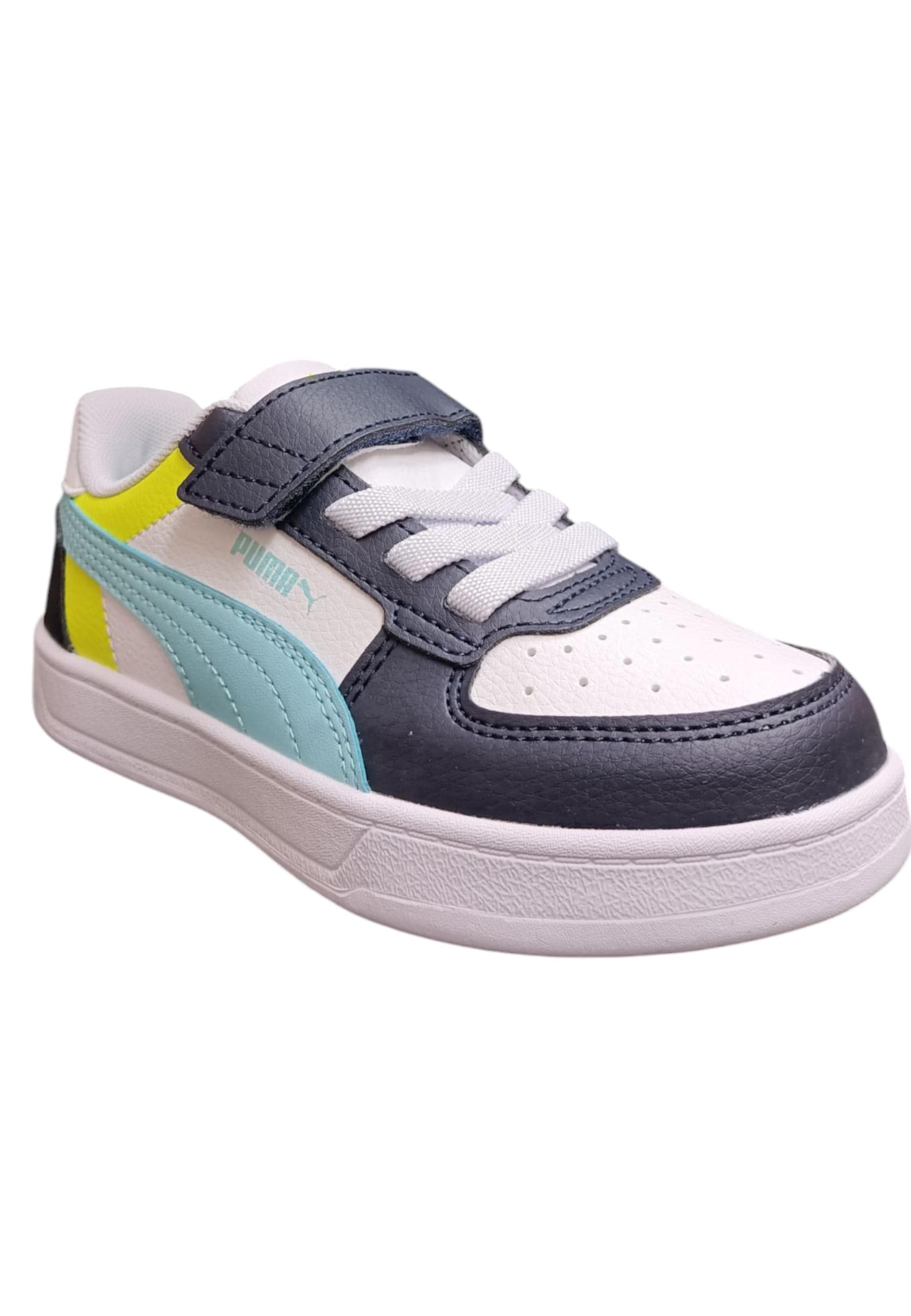 Scarpe sneakers Bambini e ragazzi PUMA CAVEN  bianco-azzurro-nero-giallo laccio elastico e velcro in Sneaker casual Scarpetteria Gica - Trani, commercioVirtuoso.it