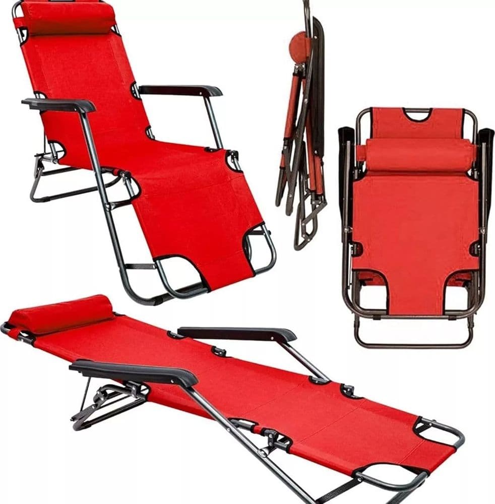 SDRAIO SEDIA LETTINO ROSSO RELAX PRENDISOLE DA SPIAGGIA GIARDINO PIEGHEVOLE 285002 - 5