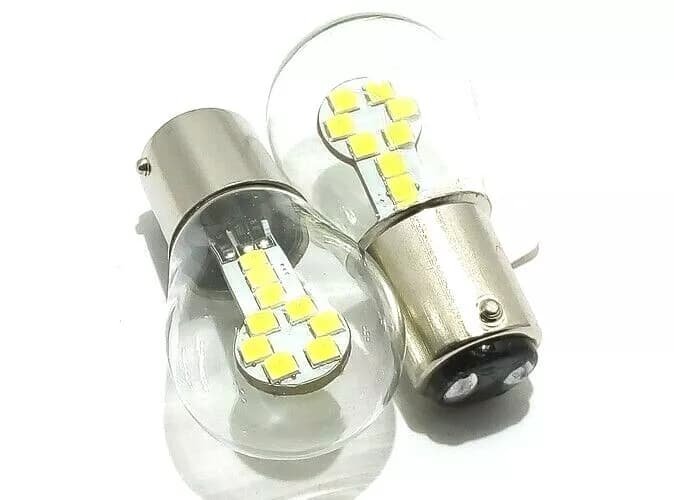 Lampada Auto 12V Led Stop Posizione Vetro Bianco BAY15D 1157 P21/5W 18 SMD 3030 - 2