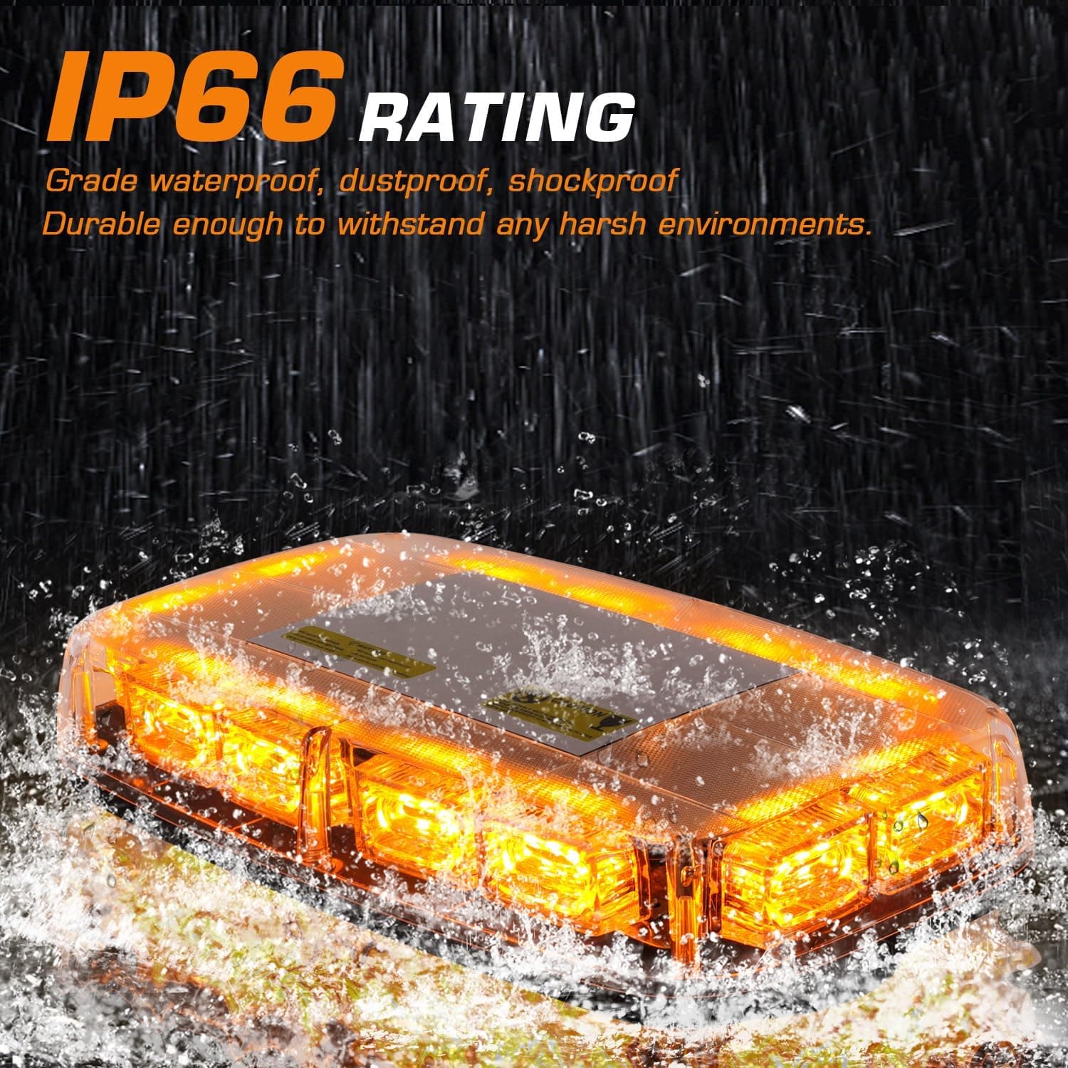 BARRA LAMPEGGIANTE STROBO 48LED 12-24V BASE MAGNETICA GIALLO EMERGENZA SOCCORSO 16 GIOCHI DI LUCE - 8
