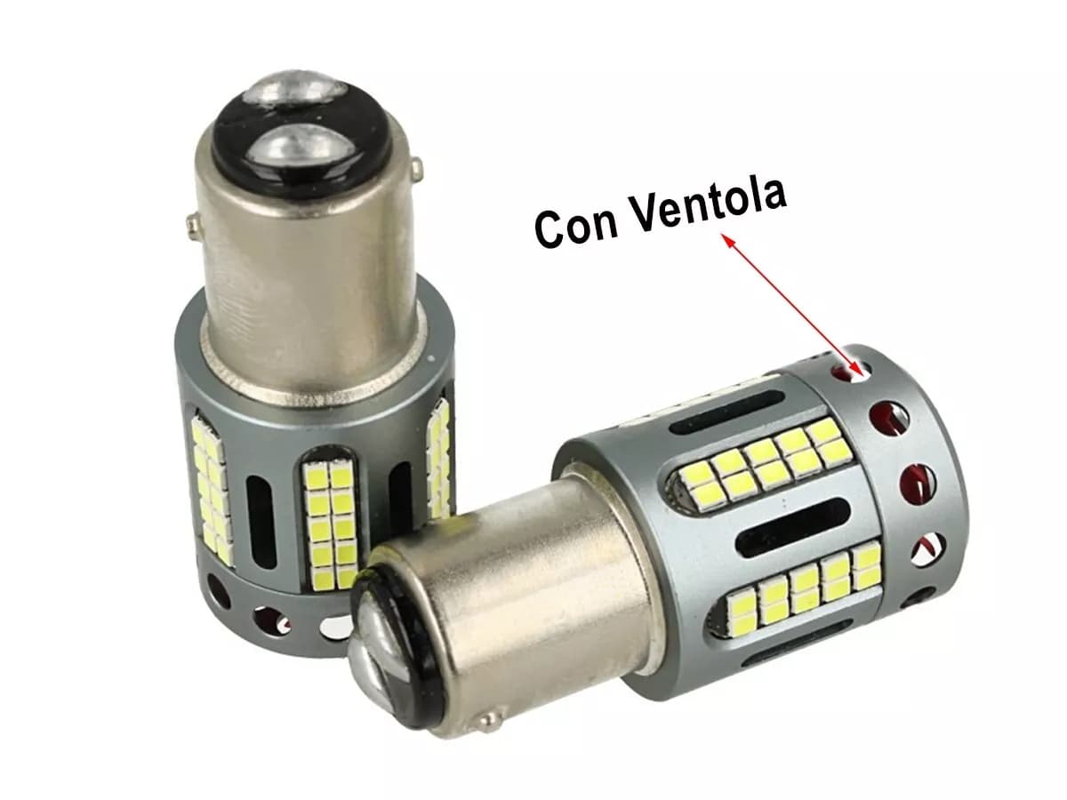 COPPIA LAMPADINE LED CON VENTOLA CANBUS NO ERRORE P21/5W 1157 BAY15D DOPPIO FILAMENTO ROSSO STOP - 3