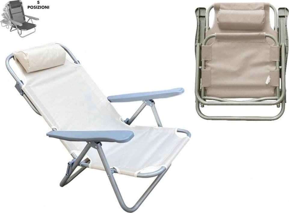 SEDIA SDRAIO SPIAGGINA MARE RECLINABILE IN FERRO CUSCINO CREMA CAMPEGGIO GIARDINO 046039 - 8