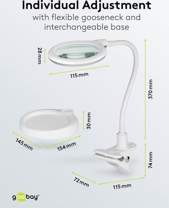 Lampada LED con Lente d'ingrandimento Base di Appoggio e Clip da Tavolo 6W Bianco - 9