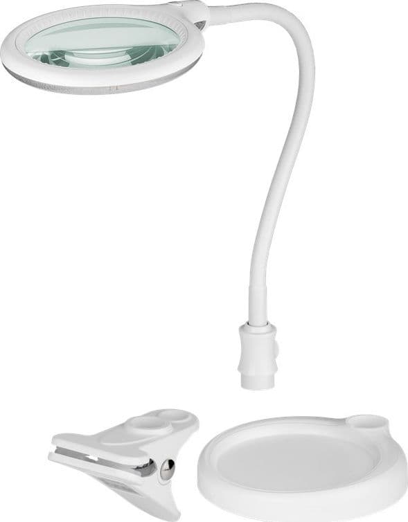 Lampada LED con Lente d'ingrandimento Base di Appoggio e Clip da Tavolo 6W Bianco - 10