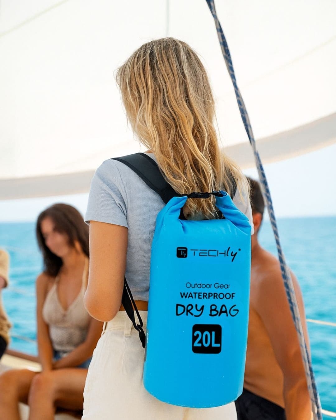 Sacca Impermeabile 20L Dry Bag con Tracolla Regolabile Azzurro - 14