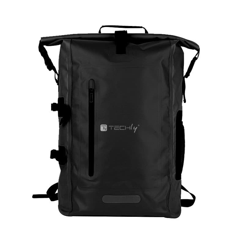 Zaino Impermeabile 25L Roll-Top con Striscia Riflettente Nero - 9