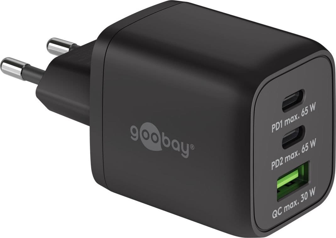 Nano Caricatore Alimentatore GaN 2xUSB-C&trade (PD) + USB-A (QC) da Muro 65W Nero - 9
