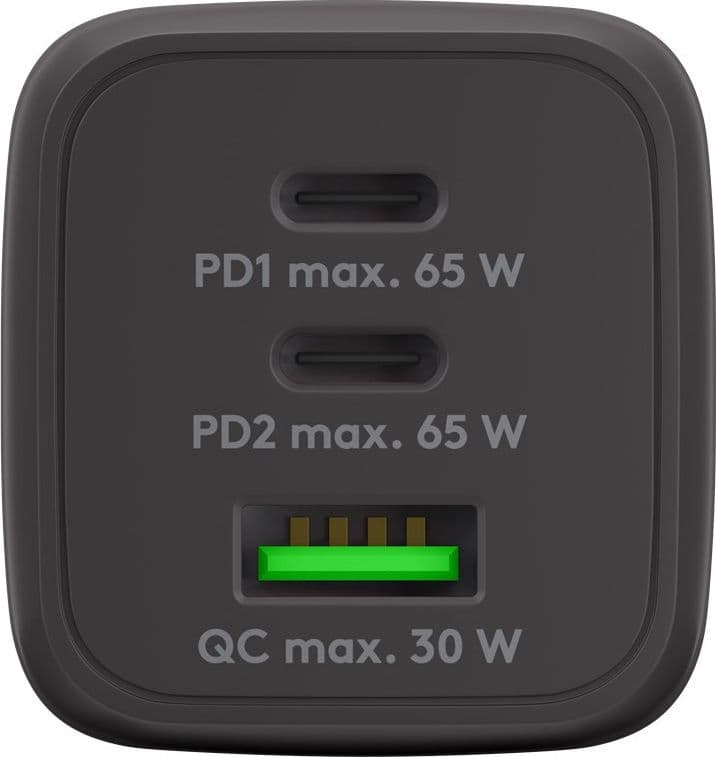 Nano Caricatore Alimentatore GaN 2xUSB-C&trade (PD) + USB-A (QC) da Muro 65W Nero - 10