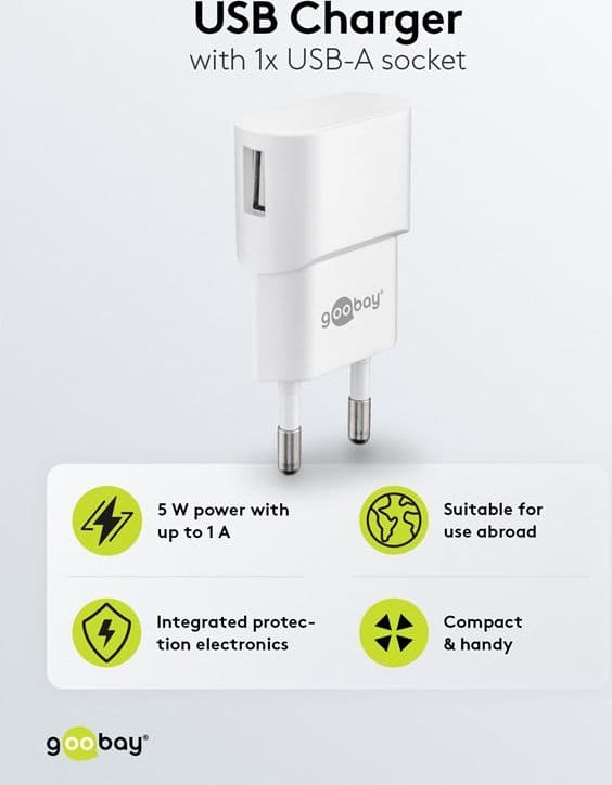 Caricatore USB 1A 5W Compatto Spina Europea Bianco - 9