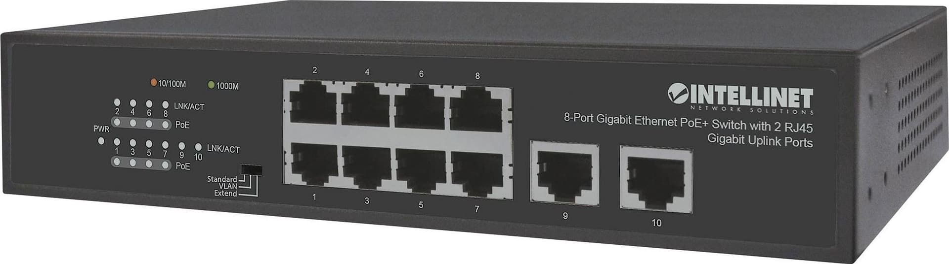 Switch Ethernet Gigabit 8 Porte PoE+ con 2 porte RJ45 Gigabit Uplink - 10